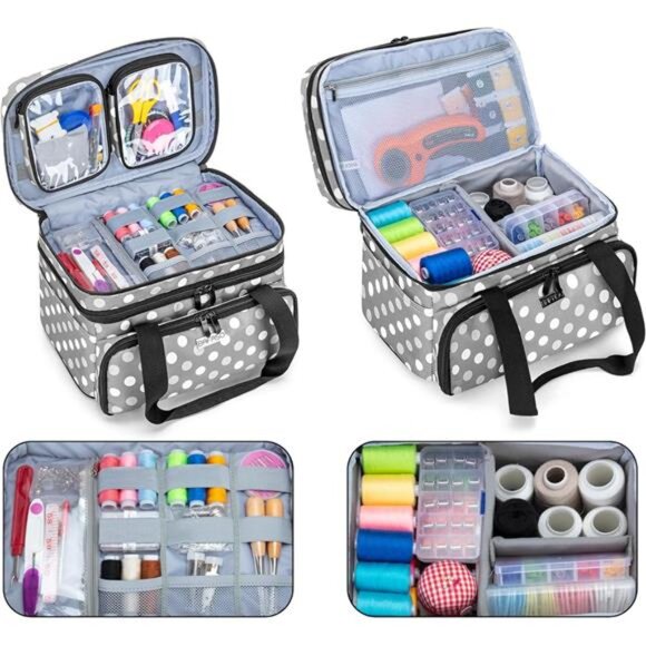 Double Layer Sewing Accessories Organizer with 2 Detachable Pouches - Picture 2 of 7